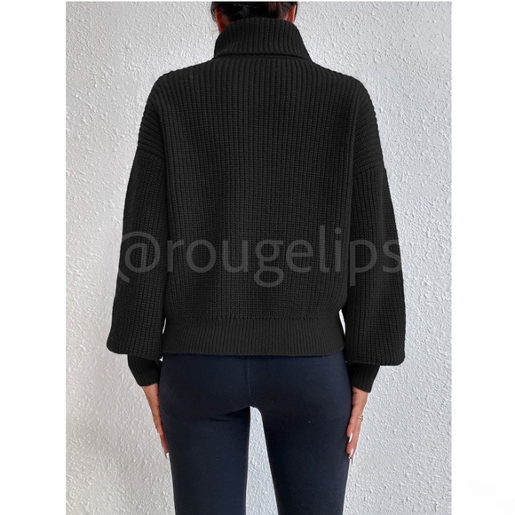 Black Turtleneck Knit Pullover Sweater Long Sleeve - Picture 5 of 8